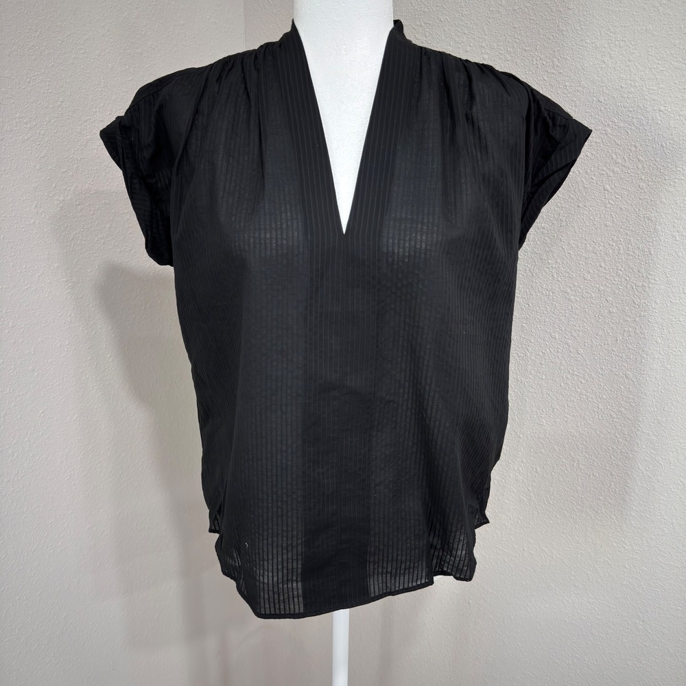 AYR V-Neck Cap Sleeve Top XS Black Minimalist Quiet Luxury Office Siren